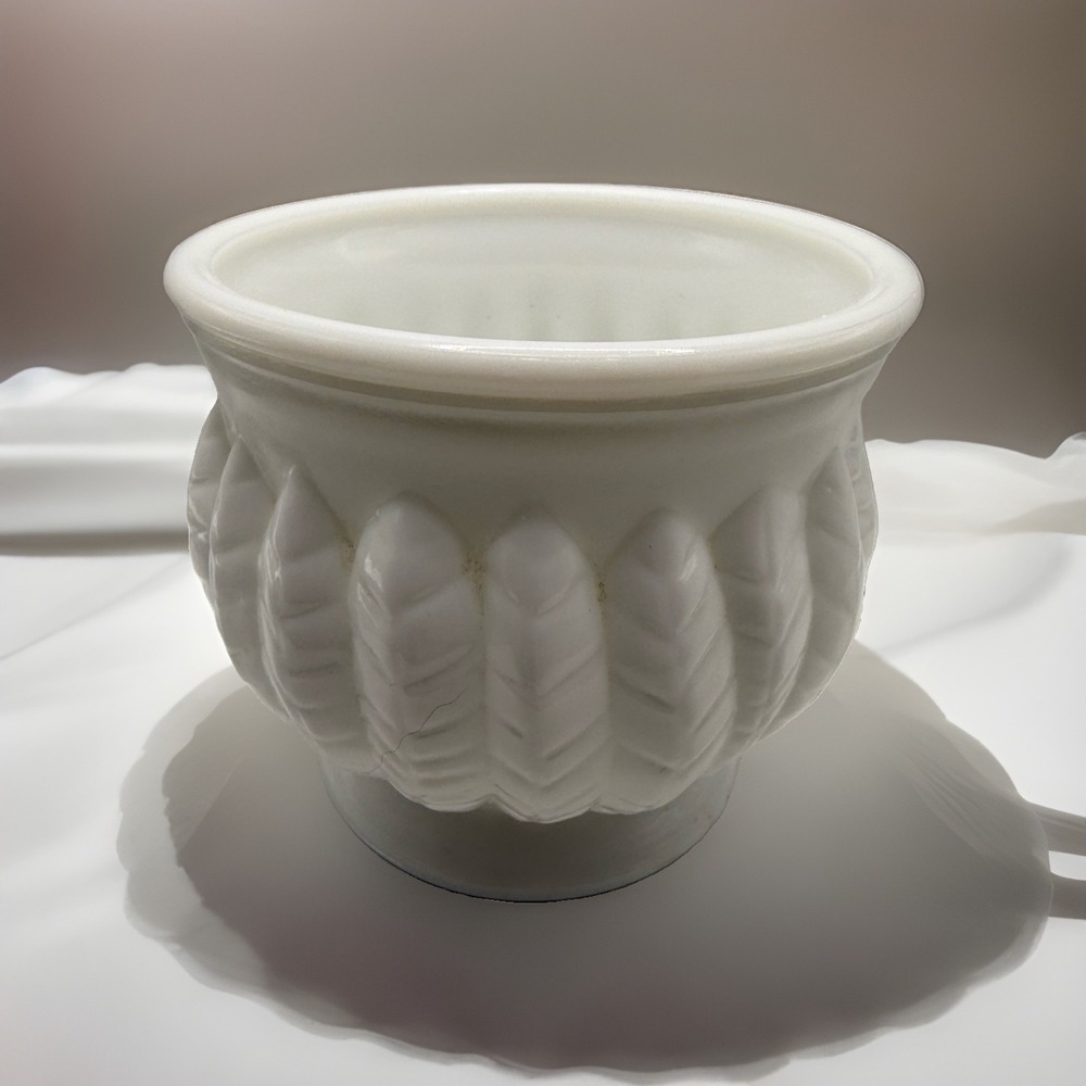 Randall Milk Glass White Planter Bowl Wheat Pattern 4 1/2 inches High Vintage